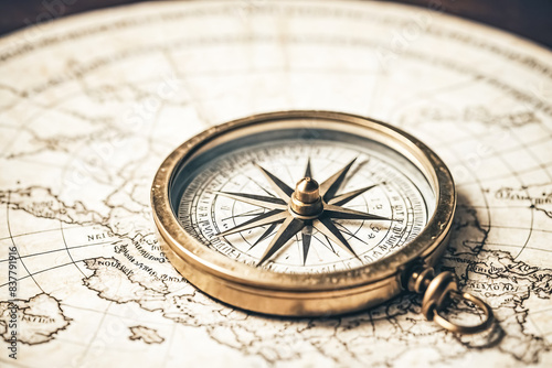 Vintage compass on a map
