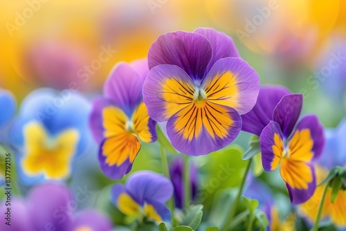 Field of yellow and purple flowers with yellow and purple flowers