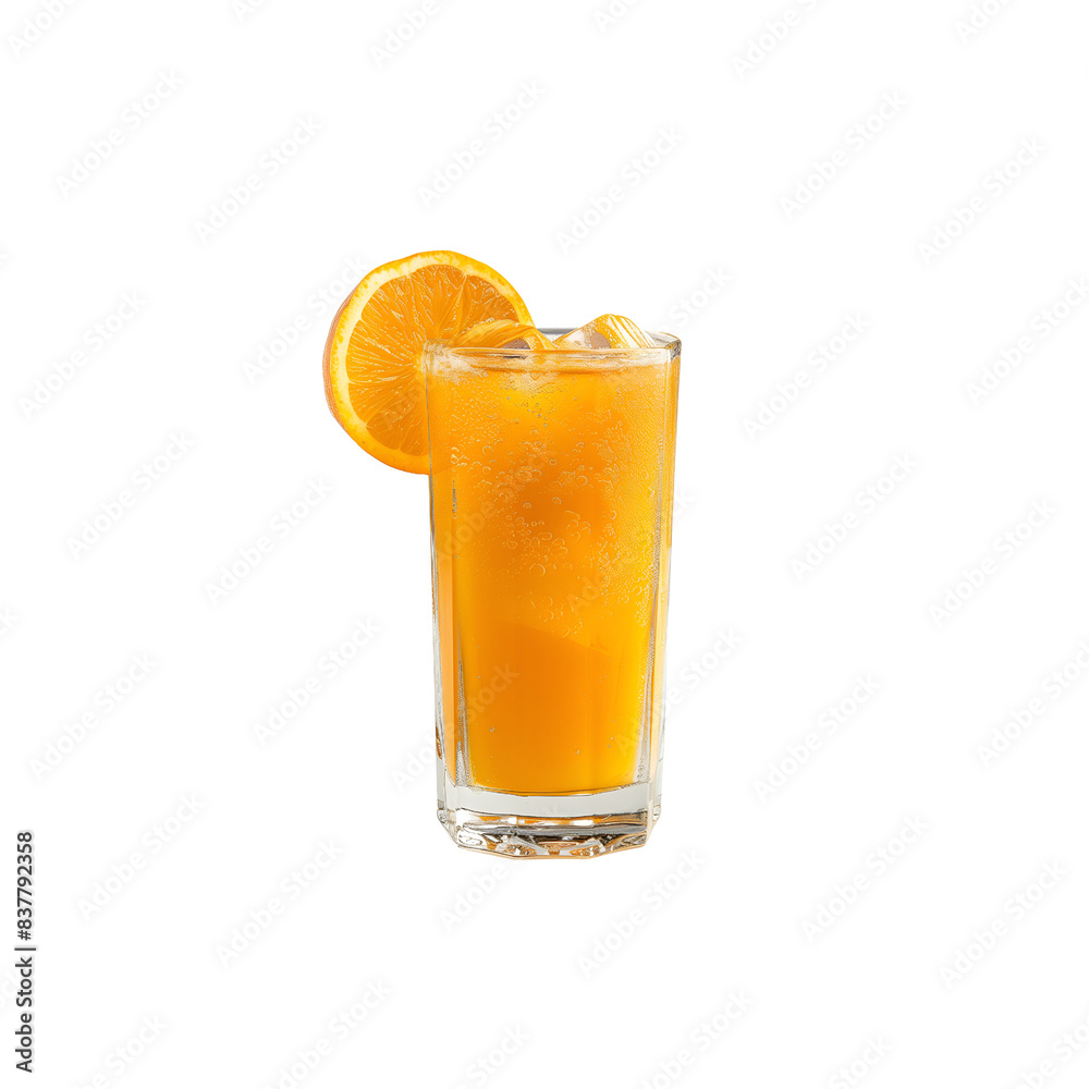 Glass of Orange Juice with Ice and Orange Slice Isolated on Transparent Background Glass of Orange Juice with Ice and Orange Slice Isolated on Transparent Background