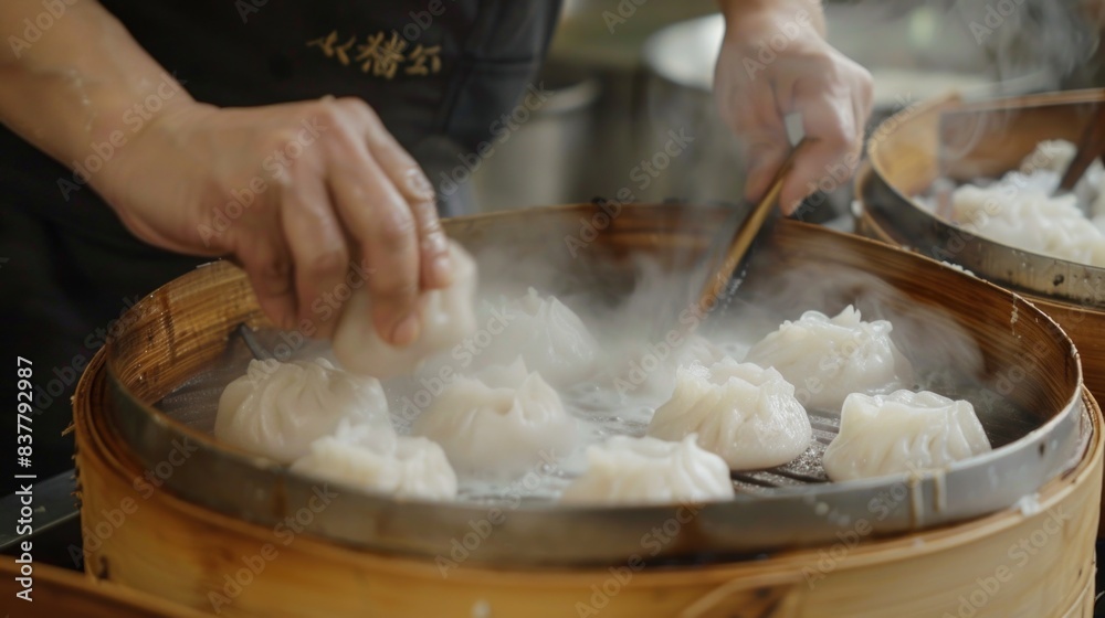 Fototapeta premium Dimsum or dumplings are being made or steamed.