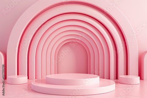Abstract pink background with 3d round podium.
