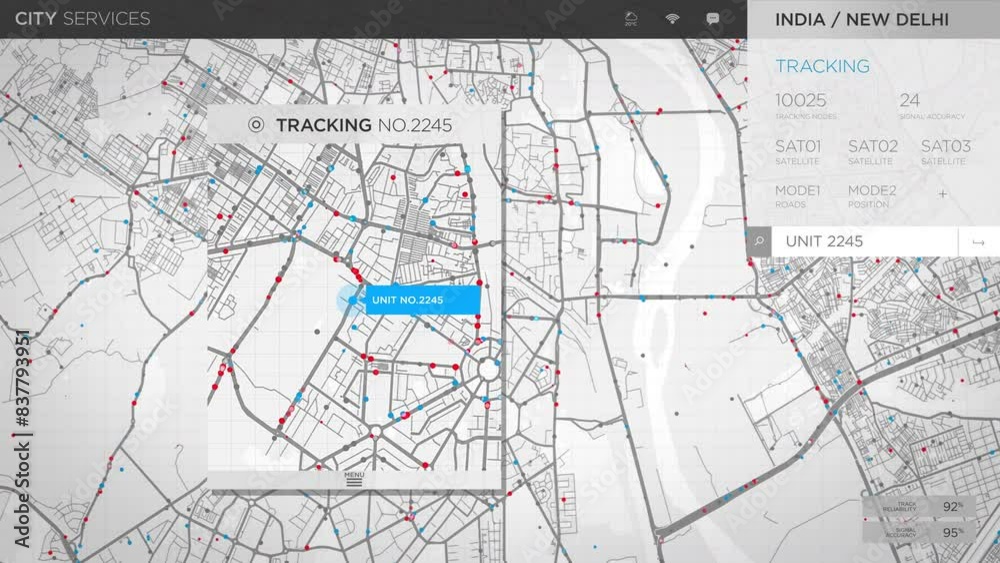 High Tech Satellite System Tracking Path Of Car On Map. Using Global ...