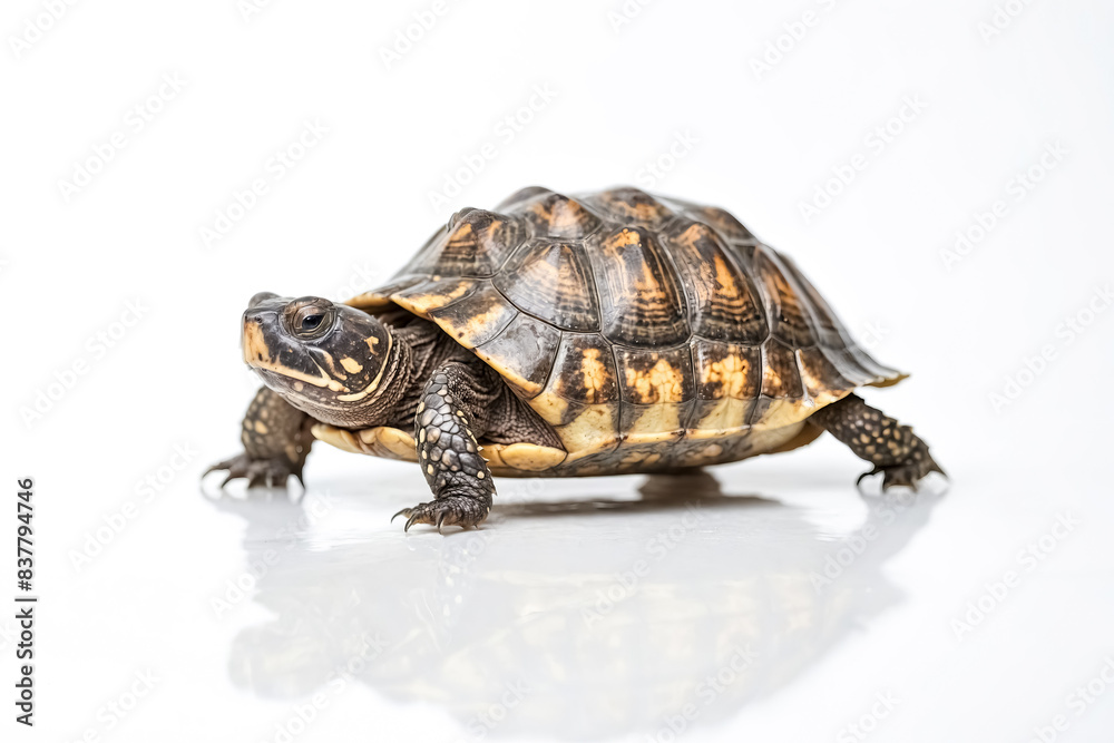 Closeup of a Turtle Walking on White Background Closeup of a Turtle Walking on White Background