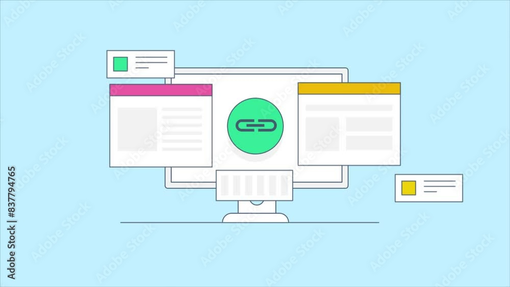Link building strategy, Website link analysis tool, Website link software. Website content for link building. Animation video clip.