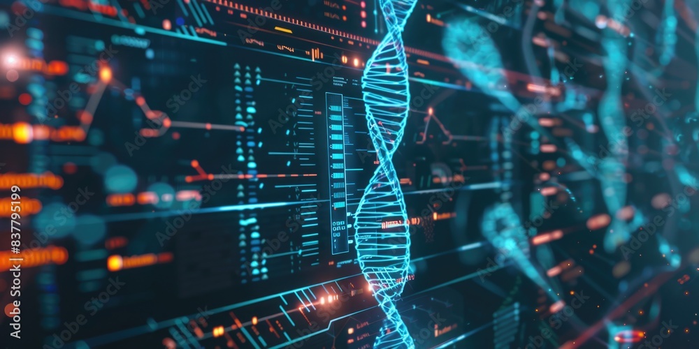 DNA medical screen hologram science hud data analysis body research ...