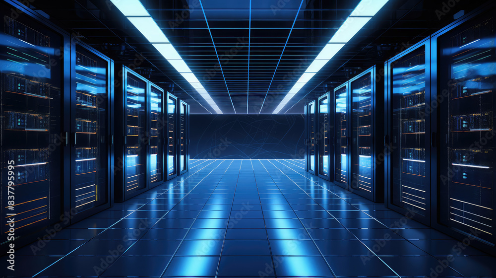 Advanced Data Center Infrastructure in Neon Blue Advanced Data Center Infrastructure in Neon Blue