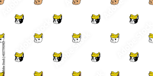 dog seamless pattern french bulldog banana head face cartoon vector fruit puppy pet doodle gift wrapping paper tile background repeat wallpaper illustration scarf isolated design