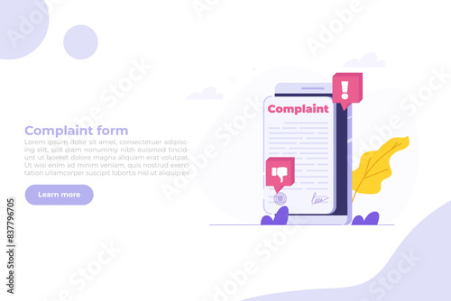 Сomplaint form online concept. Vector illustration.