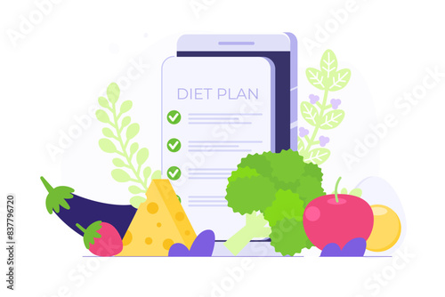 Diet plan schedule checklist concept. Vector illustration