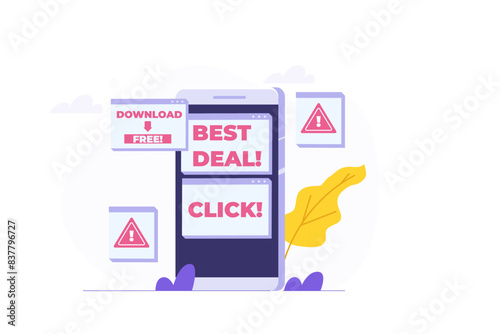 Computer adware attack, spam, internet advertising concept. Vector illustration