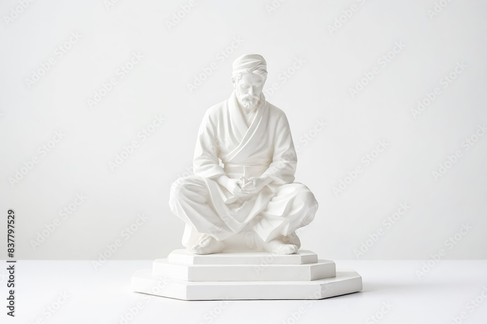 White sculpture of a man in a seated pose White sculpture of a man in a seated pose
