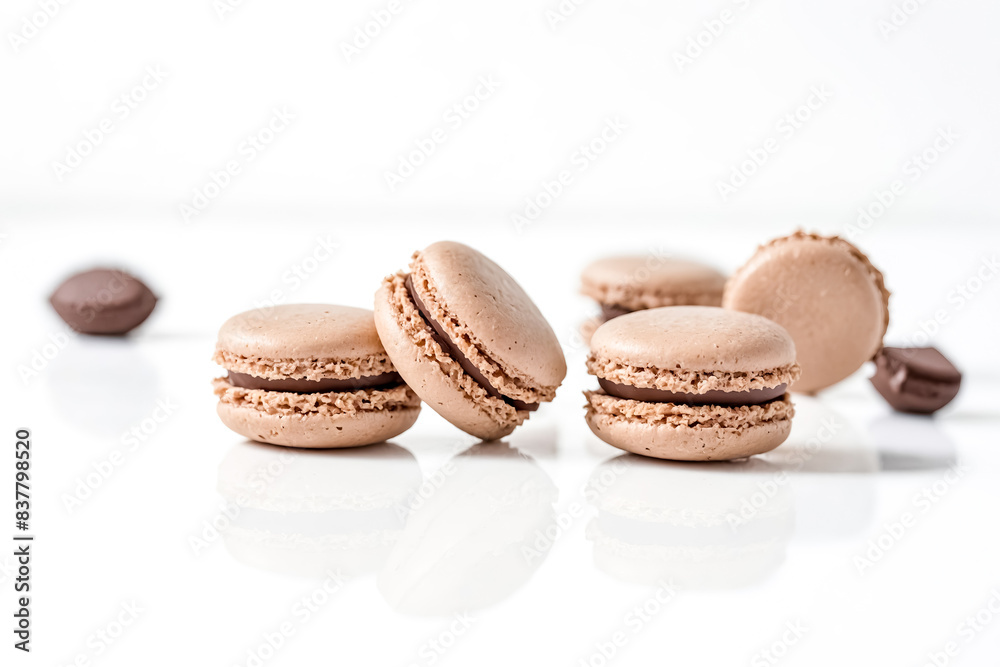 Chocolate Macarons on White Background Chocolate Macarons on White Background