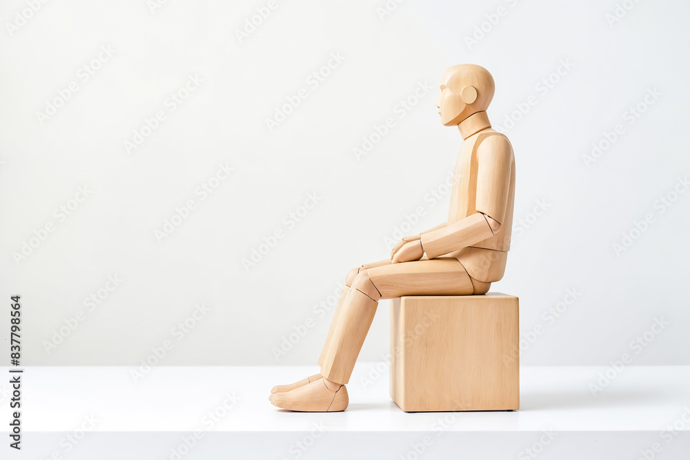 Wooden Mannequin Sitting on a Cube Wooden Mannequin Sitting on a Cube