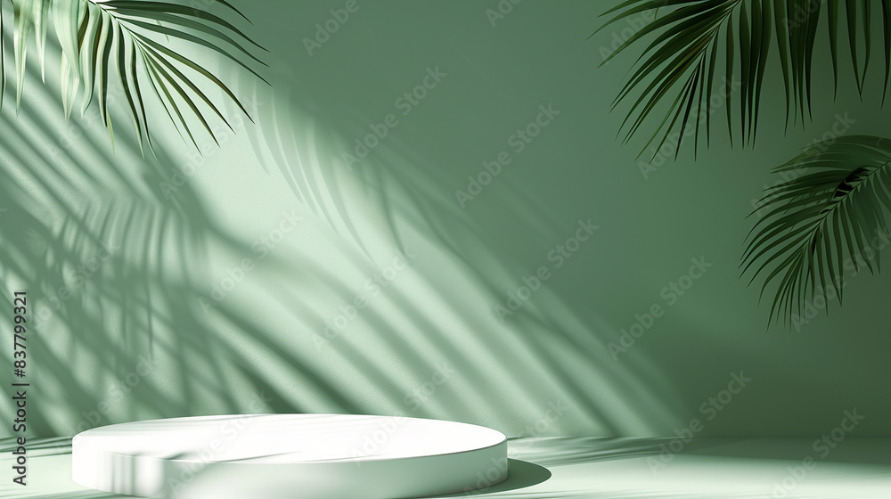 white product podium display with palm tree tropical leaves white product podium display with palm tree tropical leaves