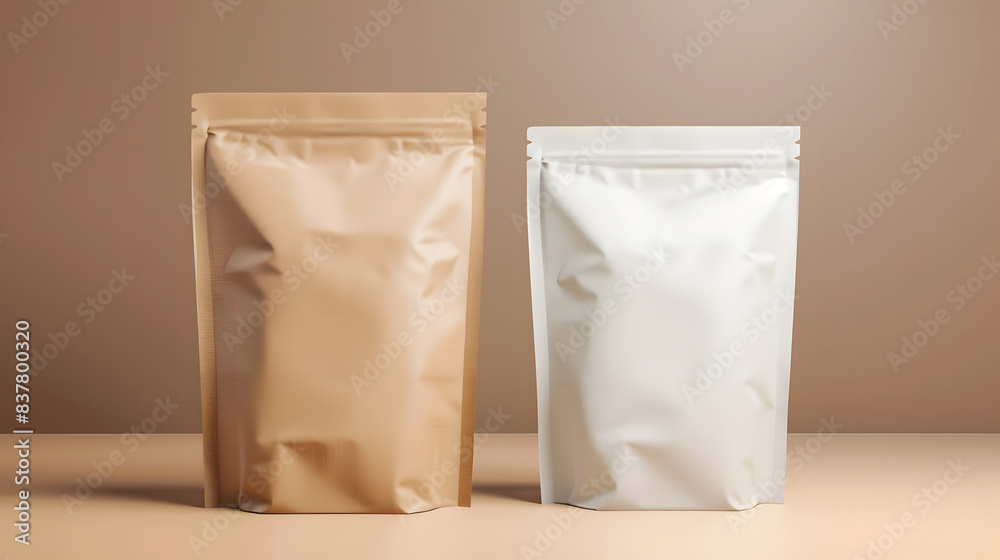 Mockup of two product paper bags with ziplock on isolated background Mockup of two product paper bags with ziplock on isolated background
