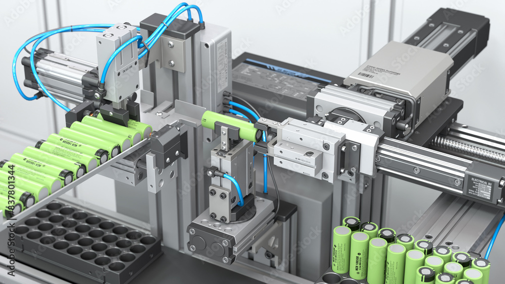 High tech manufacturing with robots. Industry 4.0 concept and design of automated systems. 3D rendering High tech manufacturing with robots. Industry 4.0 concept and design of automated systems. 3D rendering