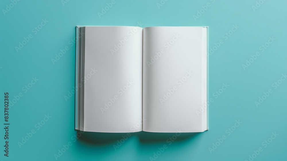 Blank book mockup isolated on solid pastel blue background, template business professional Blank book mockup isolated on solid pastel blue background, template business professional