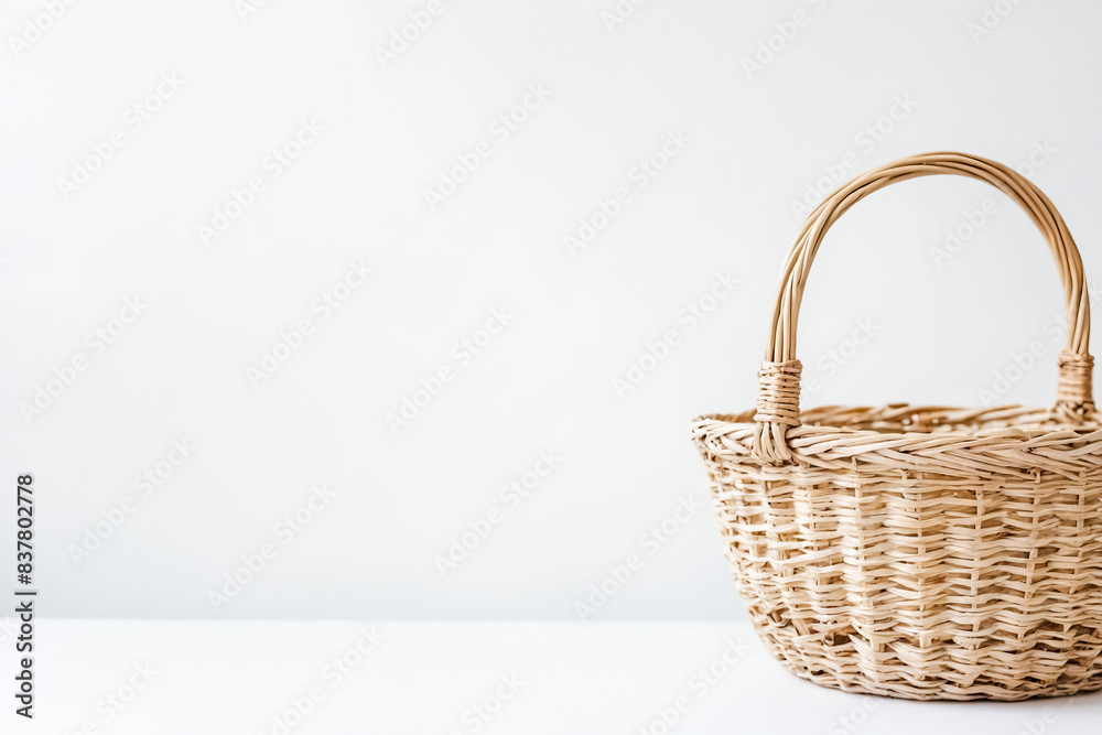 Empty Wicker Basket on White Background