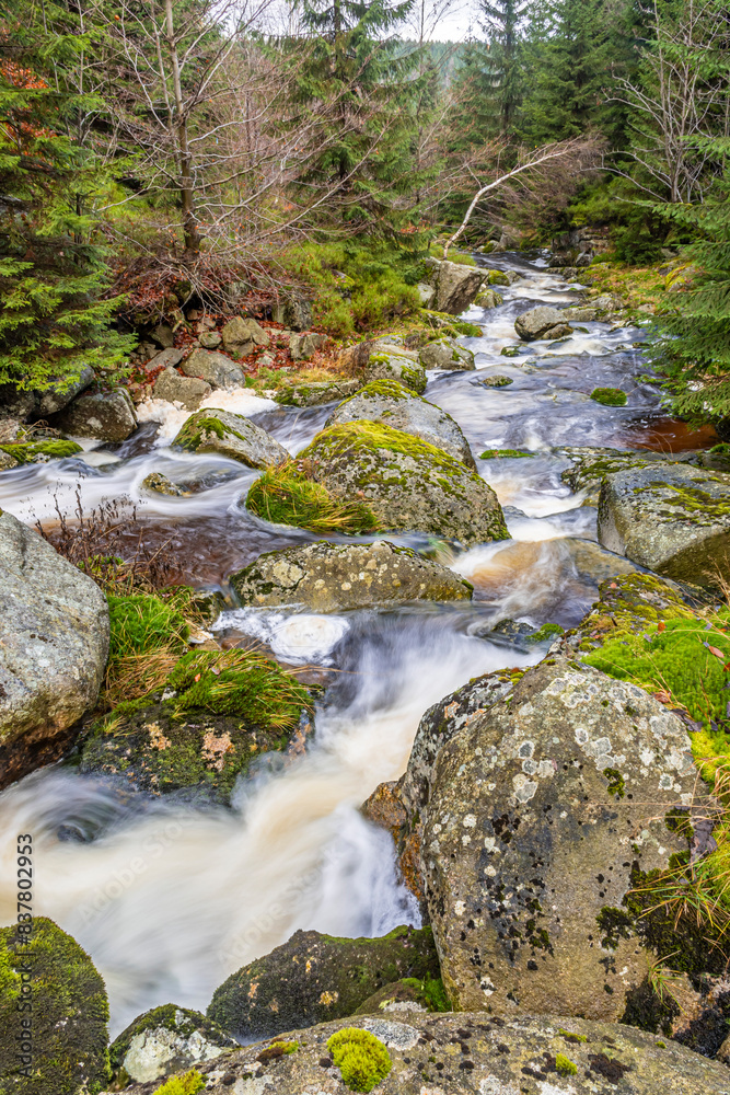 autumn river with cascades in czech mountain forest autumn river with cascades in czech mountain forest