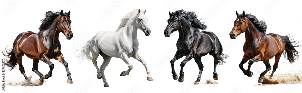 Set of Powerful Horse Stallion Running with Flowing Mane, Isolated on Transparent Background Set of Powerful Horse Stallion Running with Flowing Mane, Isolated on Transparent Background