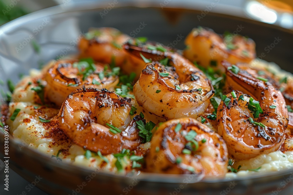 Shrimp and Grits - Shrimp served over creamy grits with a sprinkle of herbs. Shrimp and Grits - Shrimp served over creamy grits with a sprinkle of herbs.