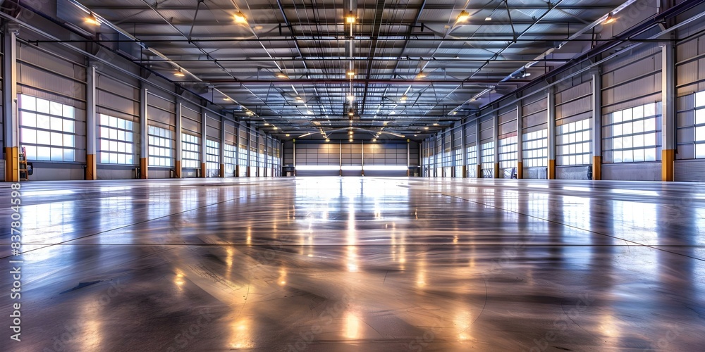 Image showcasing Spacious industrial warehouse with tall ceilings large windows and ...