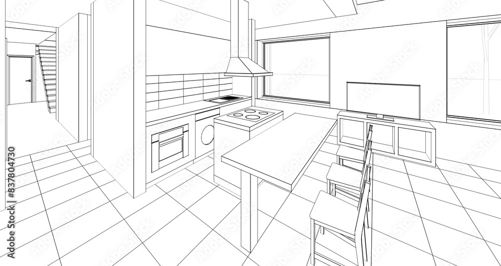 house interior sketch 3d illustration house interior sketch 3d illustration