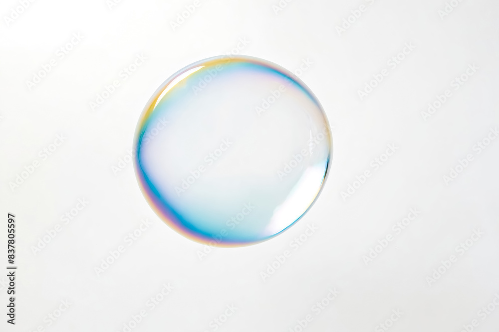 Single iridescent soap bubble on a white background Single iridescent soap bubble on a white background