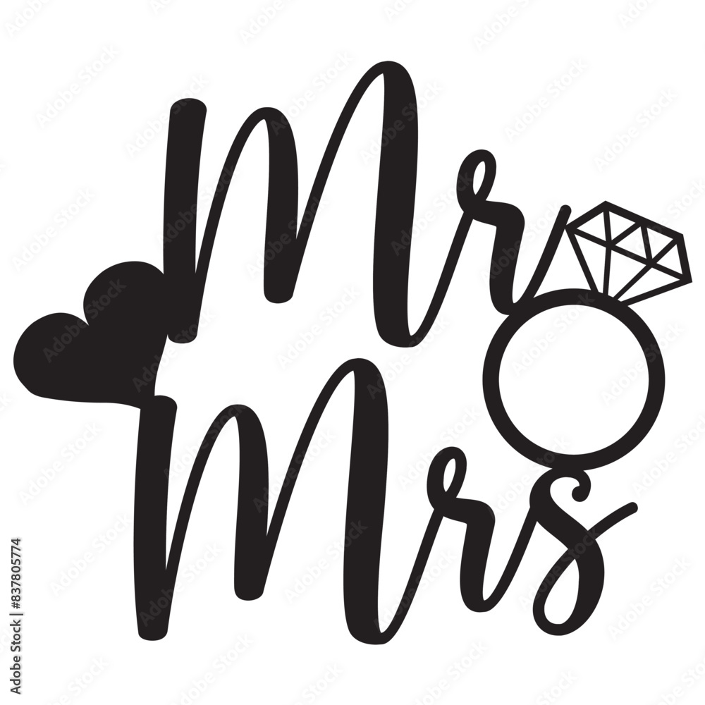 Mr Mrs wedding ring heart love sign design vector laser cut bride to be