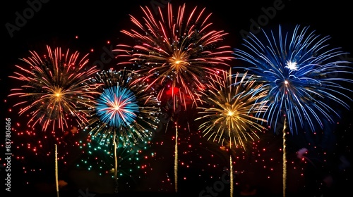 Happy New Year 2026 abstract fireworks background, celebration of new year christmas holiday festival season party event, 3d modern blue gold digital artwork, colorful cartoon city landscape wallpaper