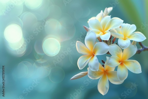 Numerous white and yellow flowers branch