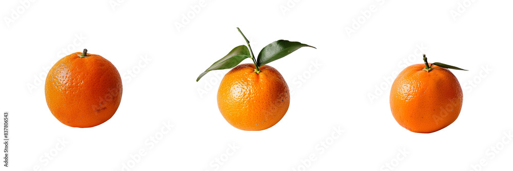 Set of A single tangerine with vibrant orange color on transparent background Set of A single tangerine with vibrant orange color on transparent background