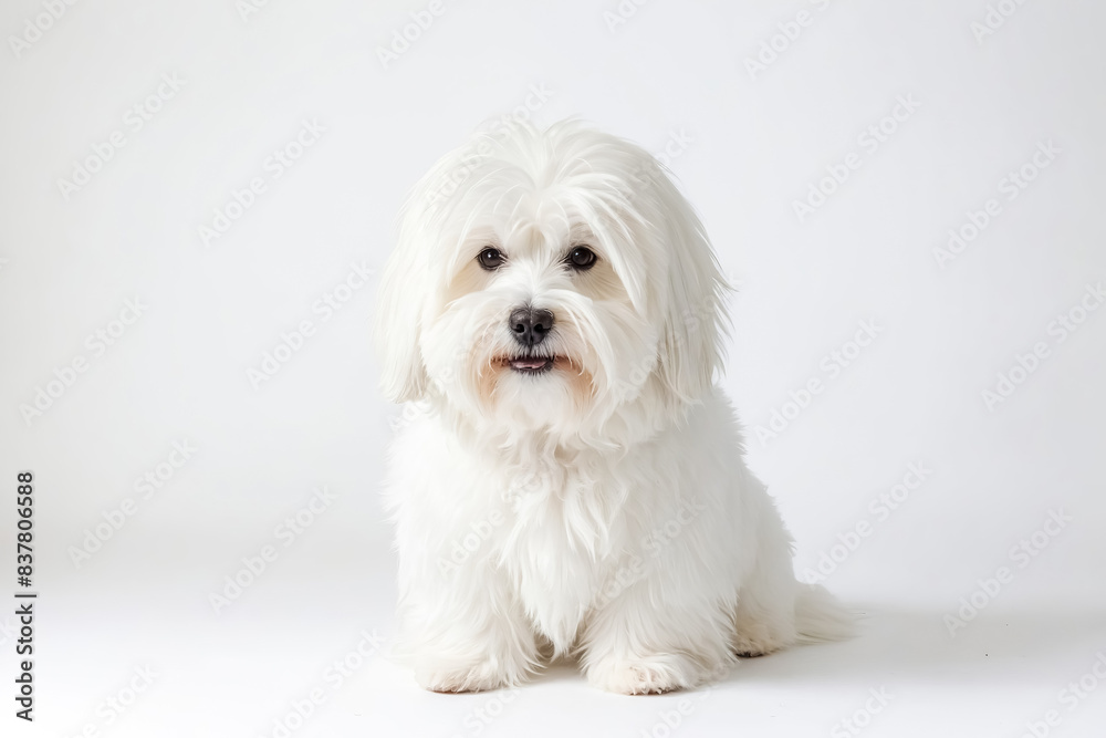 White Fluffy Dog Sitting on White Background White Fluffy Dog Sitting on White Background