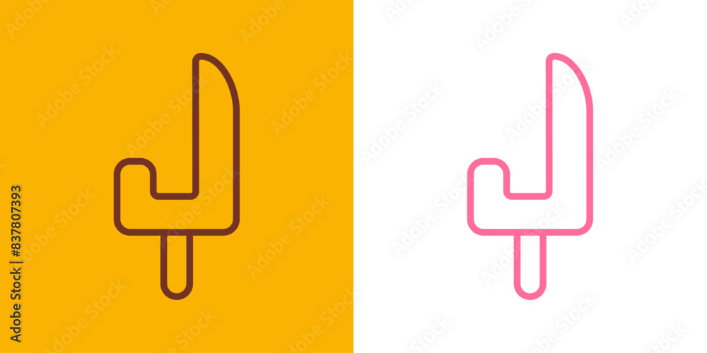 Logo popsicle. Silueta con líneas de helado de paleta sabor fresa y chocolate con forma de letra inicial J Logo popsicle. Silueta con líneas de helado de paleta sabor fresa y chocolate con forma de letra inicial J