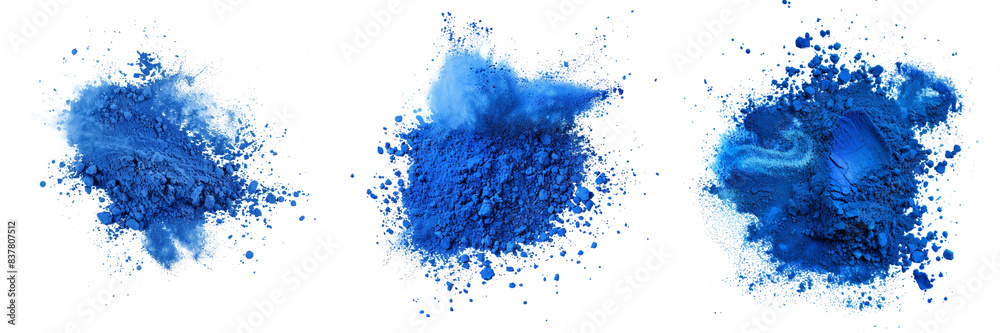 Set of Blue paint pigment powder in motion isolated on white or transparent background Set of Blue paint pigment powder in motion isolated on white or transparent background