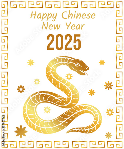 Chinese new year of the snake 2025, greeting card with snake zodiac sign with pattern