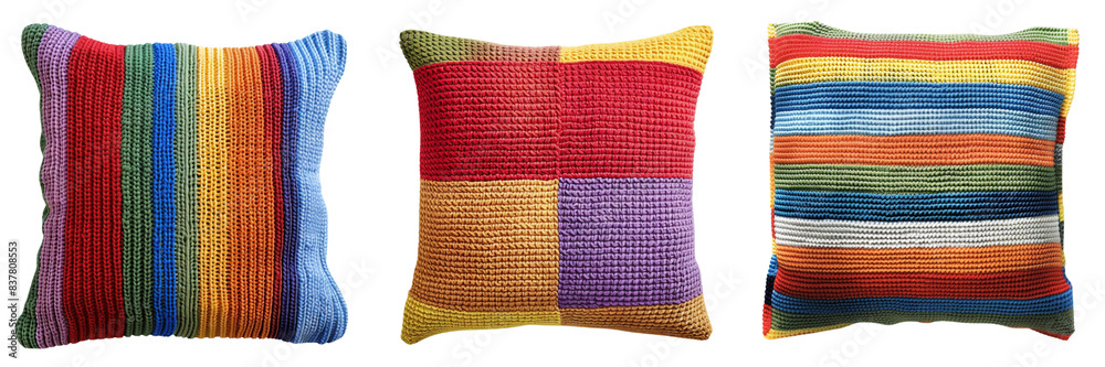 Set of Cotton Knit Pillow color full on transparent background Set of Cotton Knit Pillow color full on transparent background