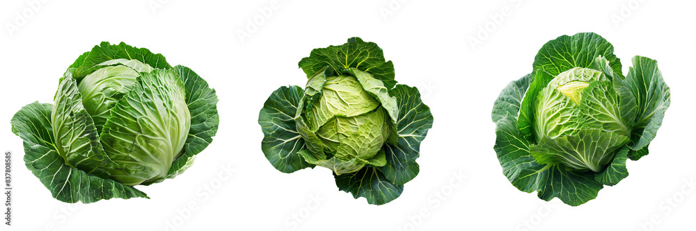 Set of Fresh green cabbage on transparent background Set of Fresh green cabbage on transparent background
