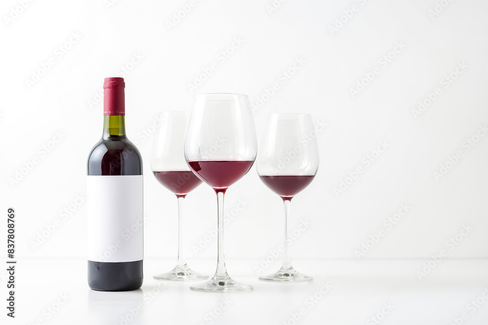 Bottle of Red Wine with Two Glasses on White Background Bottle of Red Wine with Two Glasses on White Background