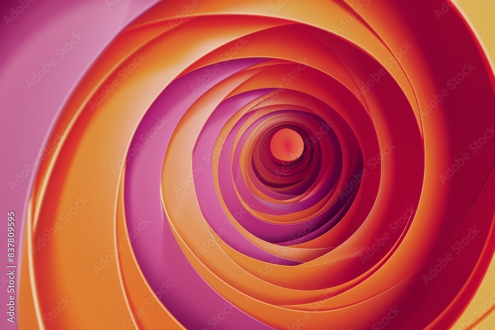 Fototapeta premium Colorful and vibrant abstract spiral pattern with orange, pink, and purple hues creating a visually engaging optical illusion.