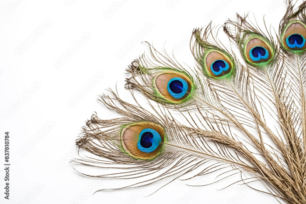 Naklejka premium Peacock Feathers on White Background
