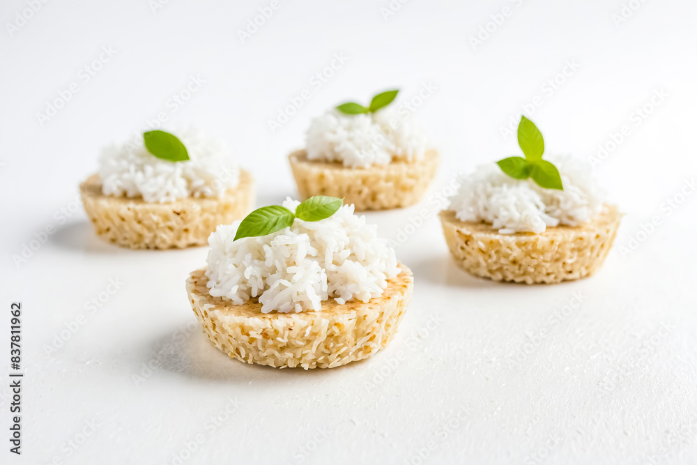 Coconut Rice Cakes with Basil Garnish Coconut Rice Cakes with Basil Garnish
