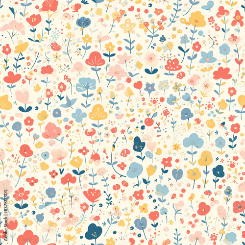 Dive into a world of imagination with this charming seamless pattern, where childlike doodles and dreamy motifs blend together in a delightful composition. Soft colors and whimsical illustrations