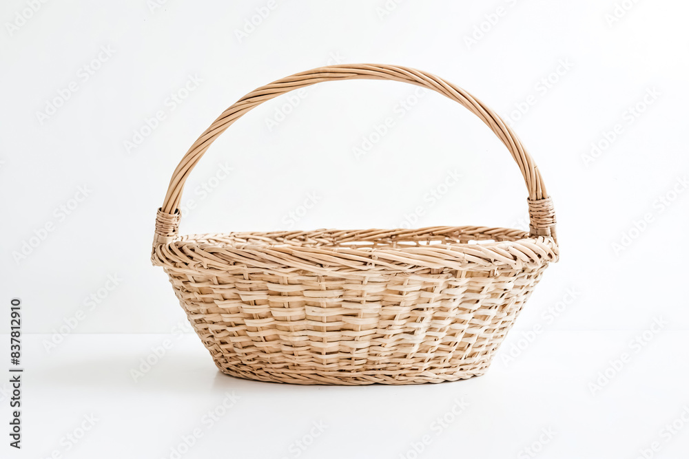 Empty Wicker Basket on White Background