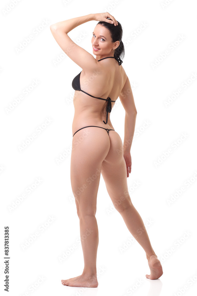 Fototapeta premium sporty woman in bikini on white background