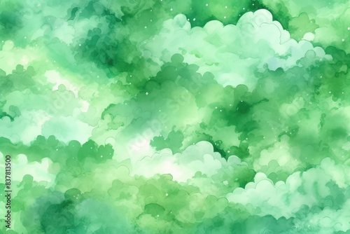 Serene Green Watercolor Clouds Abstract