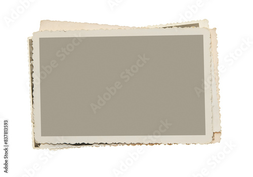 Stack of old photos isolated on transparent background, png file