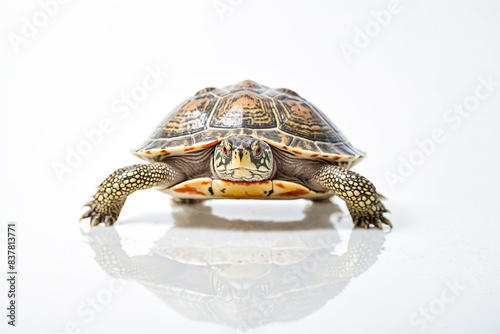 Closeup of a Turtle on a White Background photo