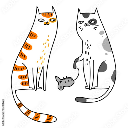 Cat gives a mouse to another cat