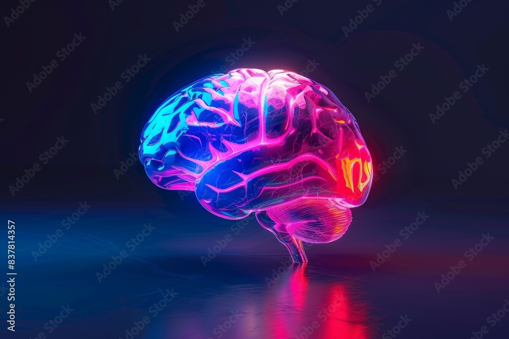 Futuristic Glowing Brain with Neon Circuitry - Abstract AI Concept